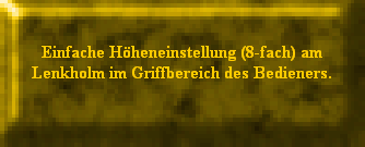 Einfache Hheneinstellung (8-fach) am
Lenkholm im Griffbereich des Bedieners.
